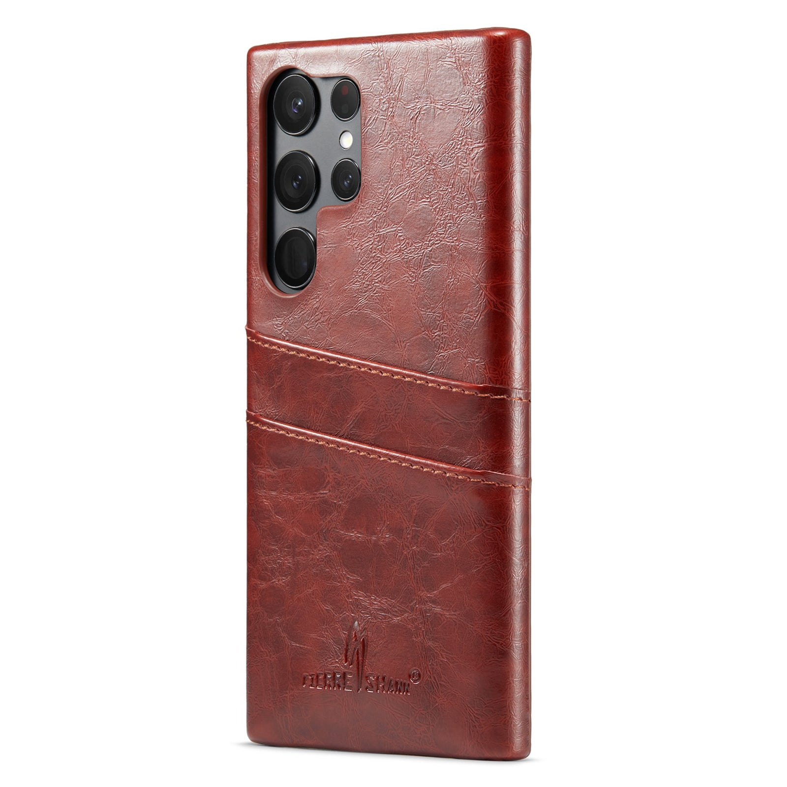 FIERRE SHANN For Samsung Galaxy S23 Ultra Cell Phone Case Oil Wax Card Holder Leather Coated PC Cover FIERRE SHANN For Samsung Galaxy S23 Ultra Cell Phone Case Oil Wax Card Holder Leather Coated PC Cover